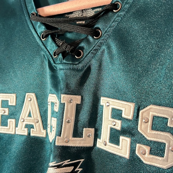 NFL Team Apparel Women’s Philadelphia Eagles Short Sleeve Embroidered Laceup Top - Picture 4 of 7